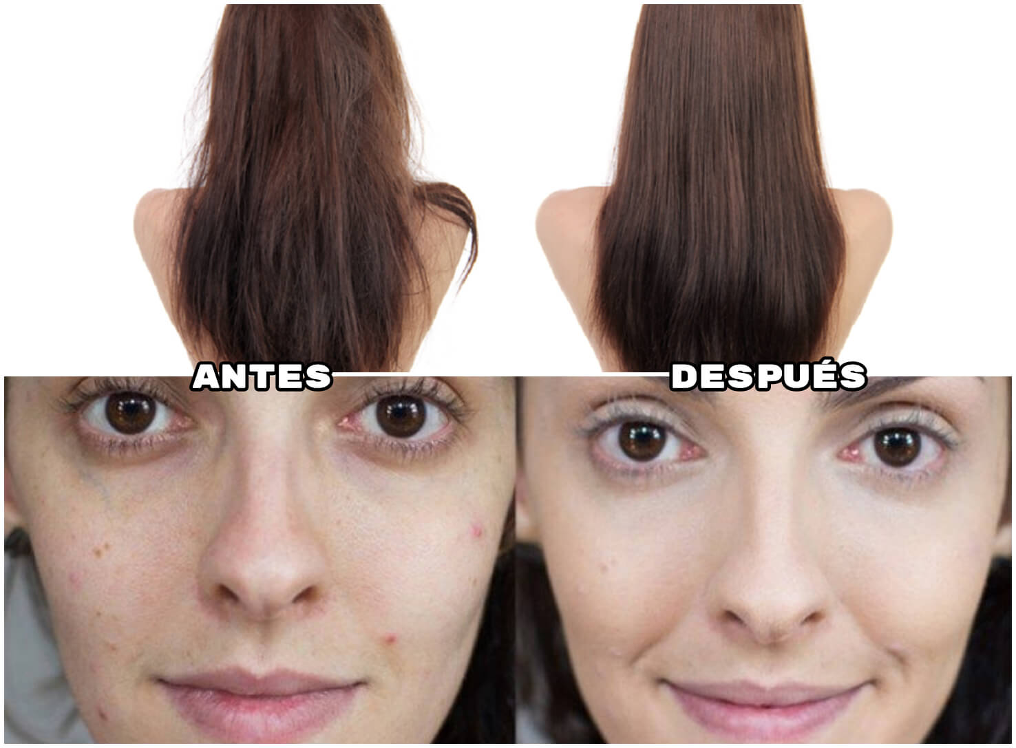 antes y despues de usar aceite de coco para el cabello y cara